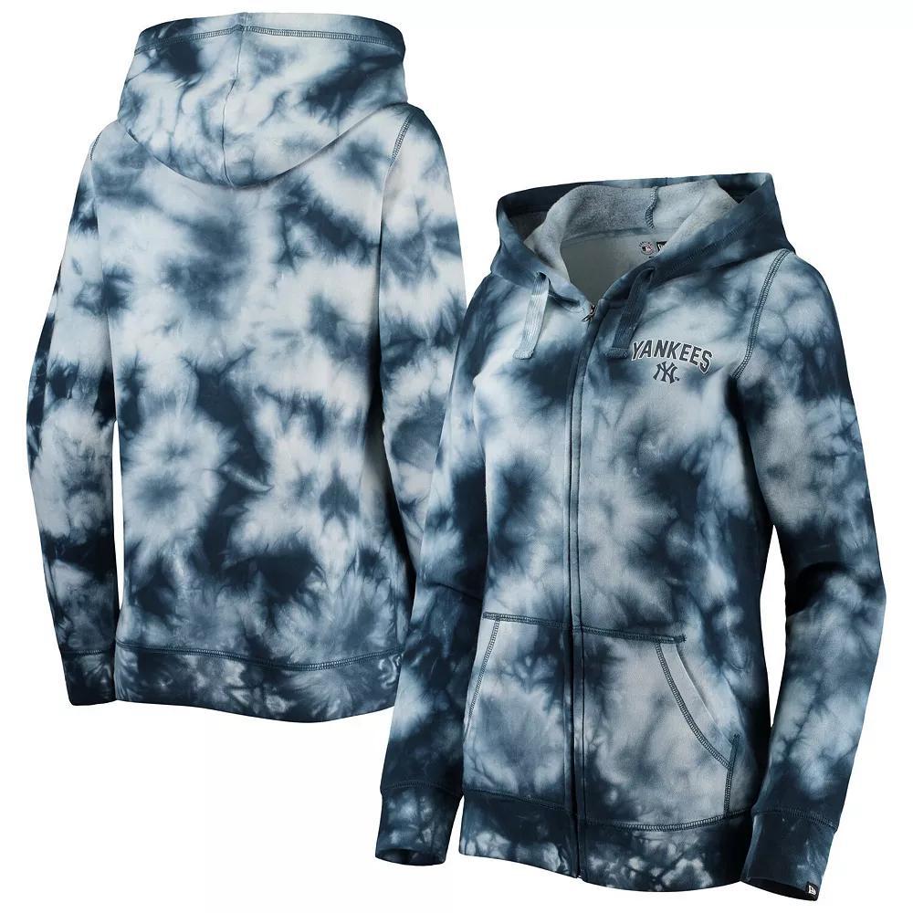 Women's New Era Navy New York Yankees Tie-Dye Full-Zip Hoodie, Size: Medium, Blue Product Image