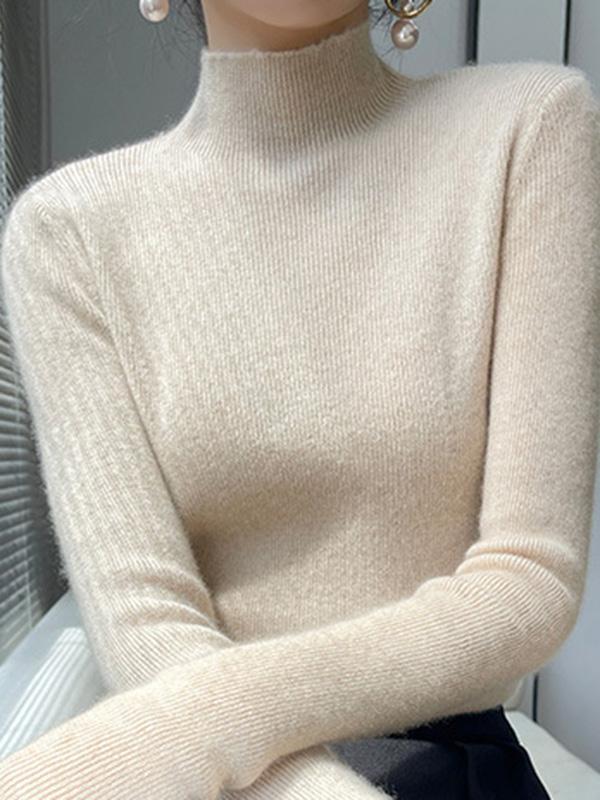 Casual Skinny Long Sleeves Solid Color Half Turtleneck Sweater Tops Product Image