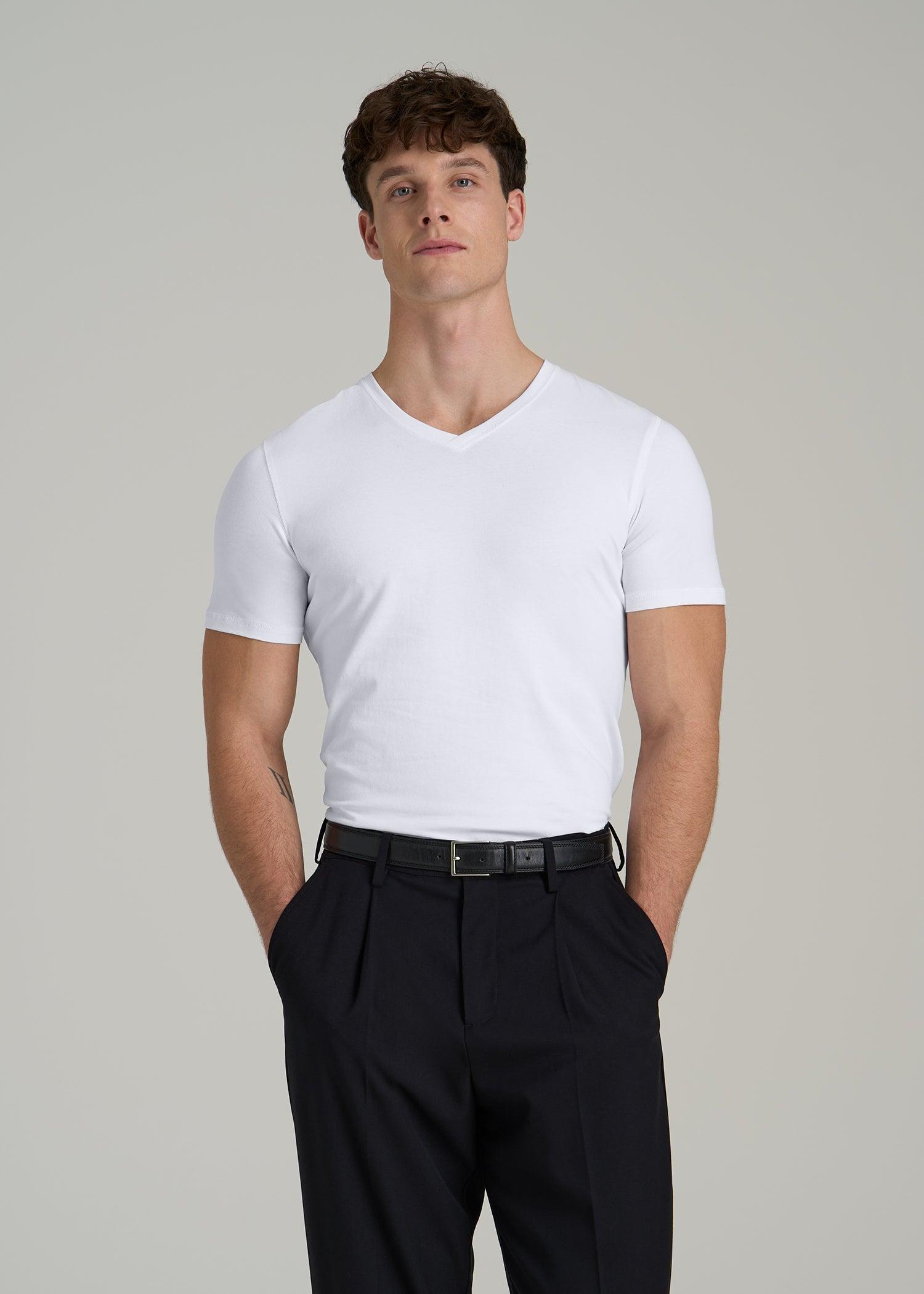 The Essential SLIM-FIT V-Neck Tee for Tall Men in White Male Product Image