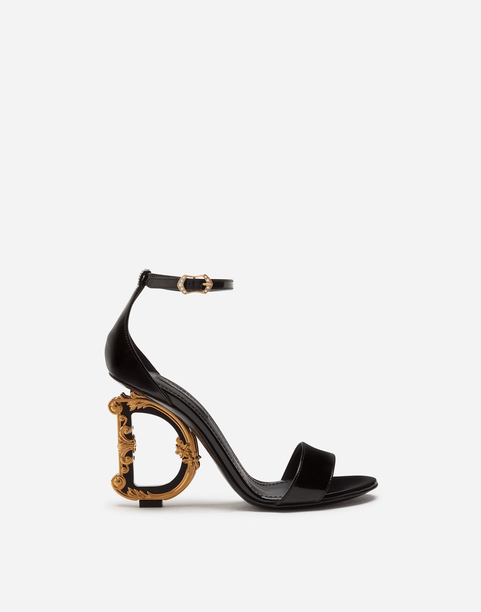 DOLCE & GABBANA Sculpted-heel Patent Leather Sandals In Nero Product Image