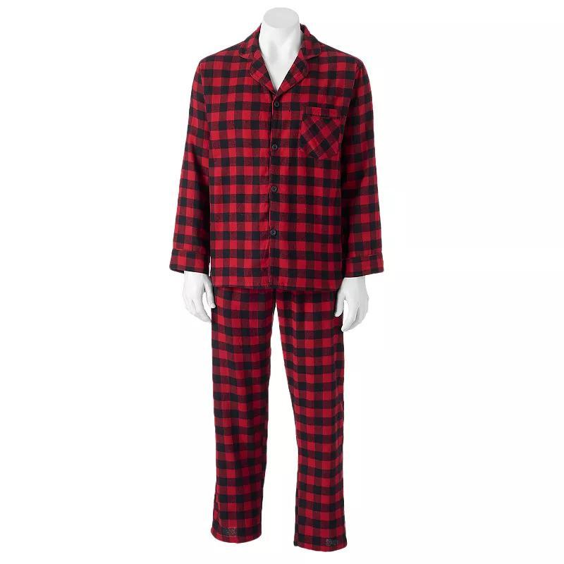 Men's Hanes Ultimate® Plaid Flannel Pajama Set, Size: Medium, Red Black Check Product Image