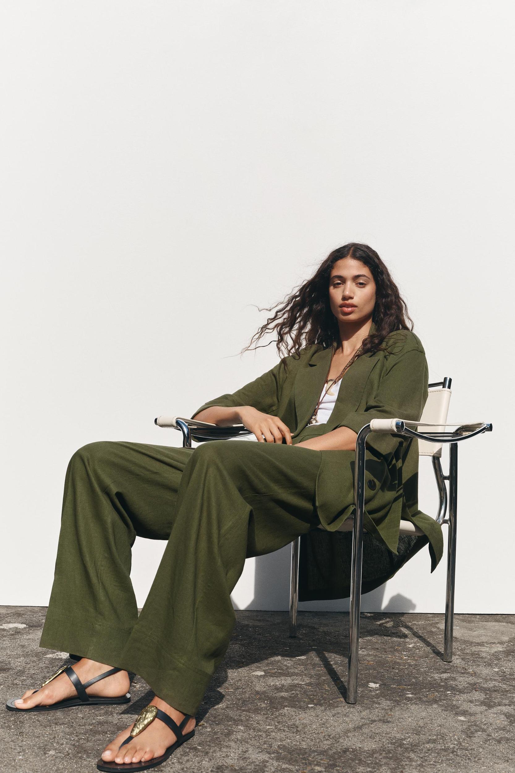 LINEN BLEND WIDE LEG PANTS Product Image