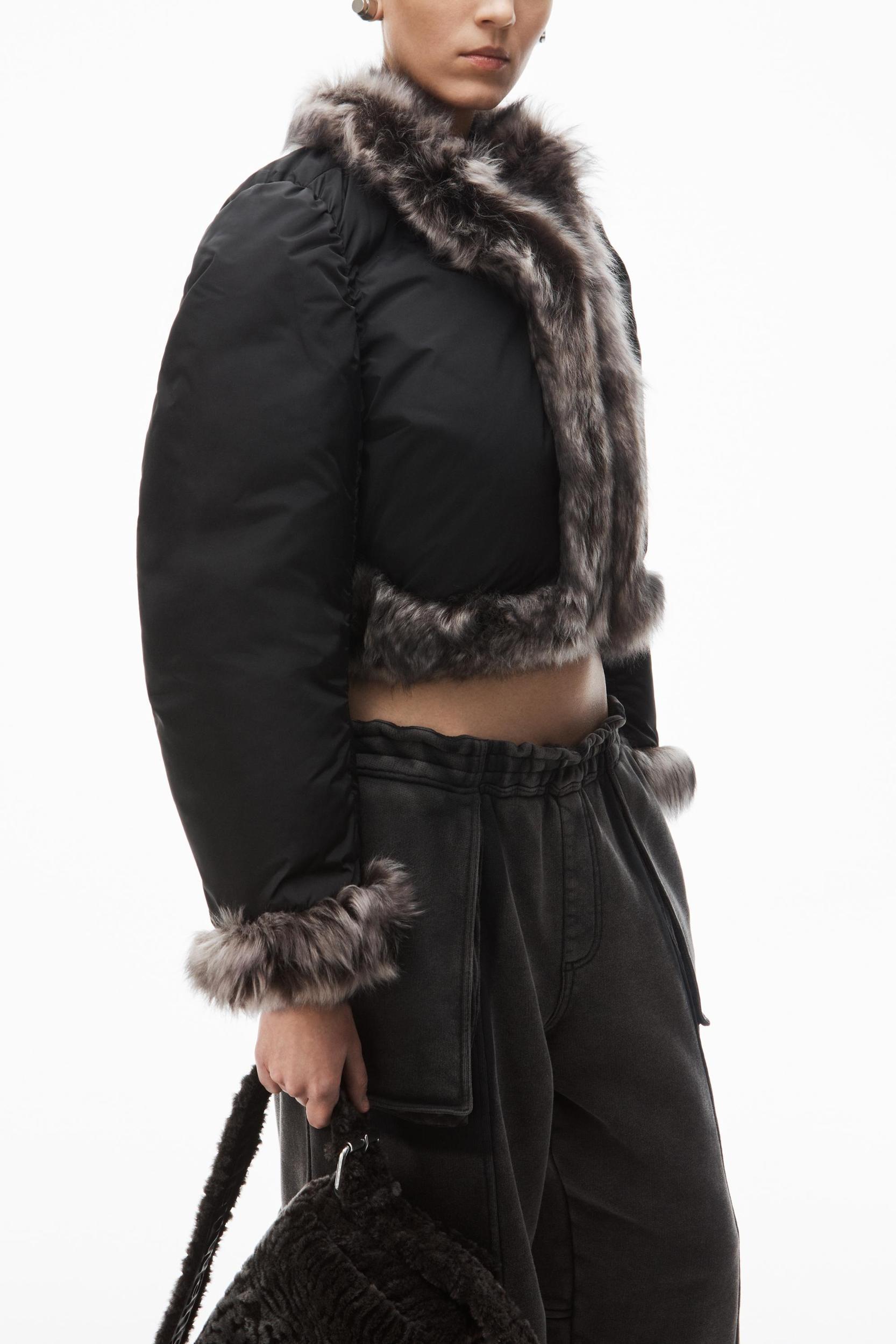 Cardigan Puffer With Fur Trim Product Image