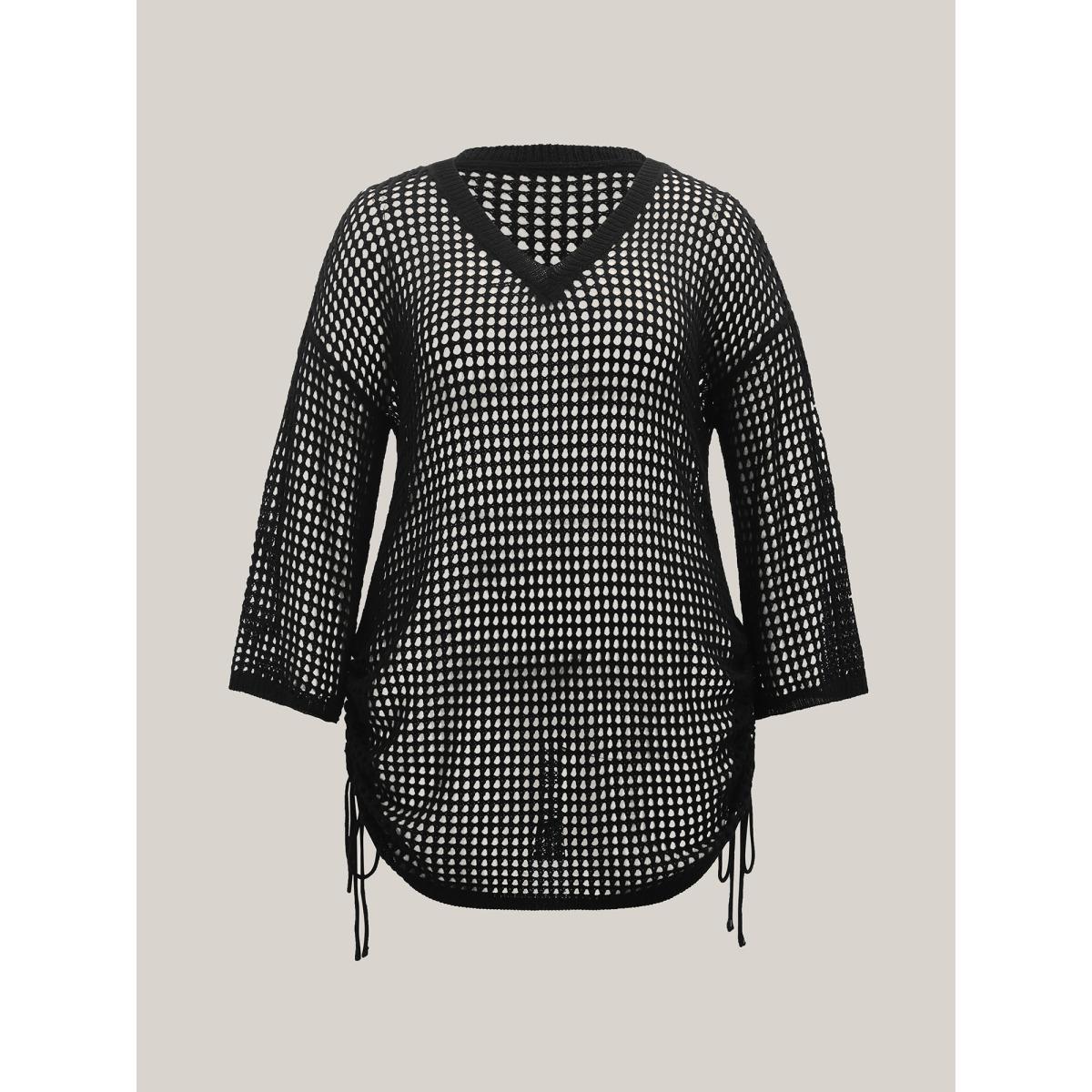 Plus Size Side Drawstring Cut-Out Swim Cover-Up Women's Swimwear Black Curve Swim Cover Ups BloomChic 22-24/3X Product Image