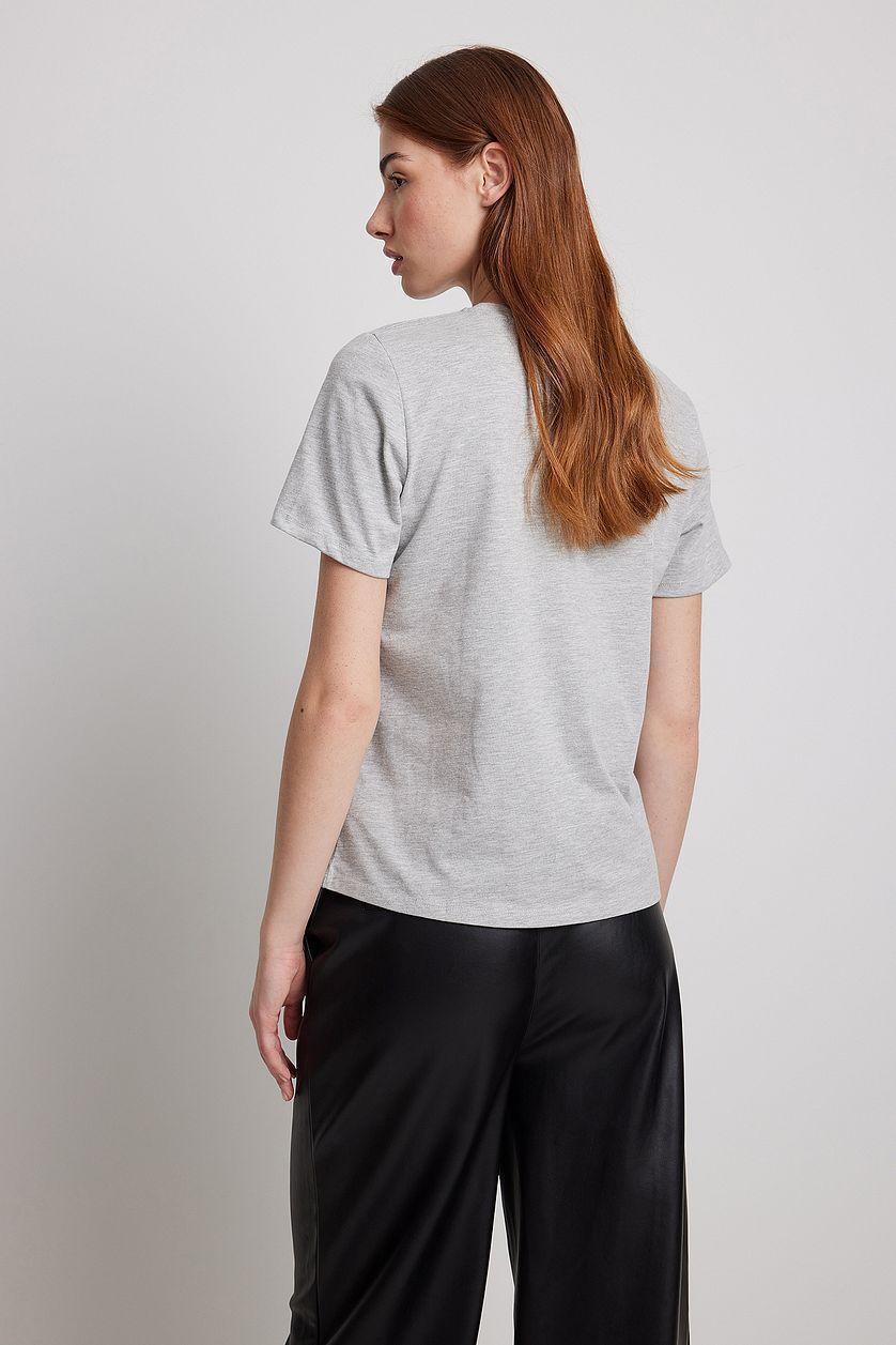 Round Neck Cotton T-Shirt Beige Product Image