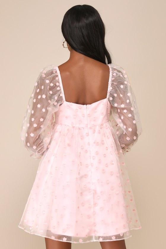 Effervescent Charm Pink Organza Floral Babydoll Mini Dress Product Image
