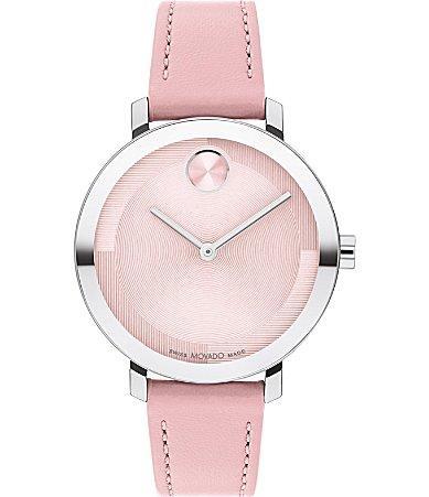 Movado Womens Bold 2.0 Quartz Analog Pink Leather Strap Watch Product Image