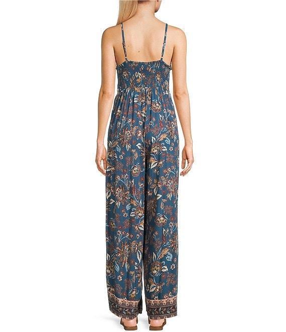 Angie Sleeveless Border Print Keyhole Knot Front Wide Leg Jumpsuit Product Image