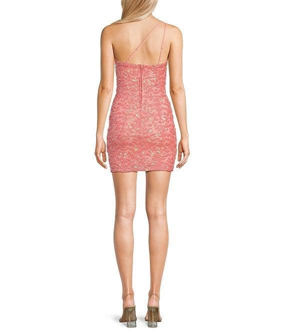 Honey and Rosie Pattern Sequin One Shoulder Double Strap Bodycon Dress Product Image