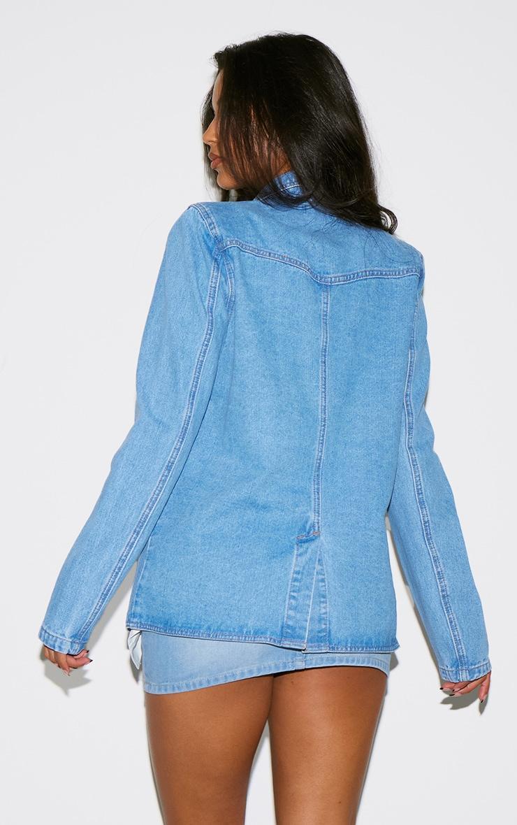 Mid Blue Denim Oversized Blazer Product Image