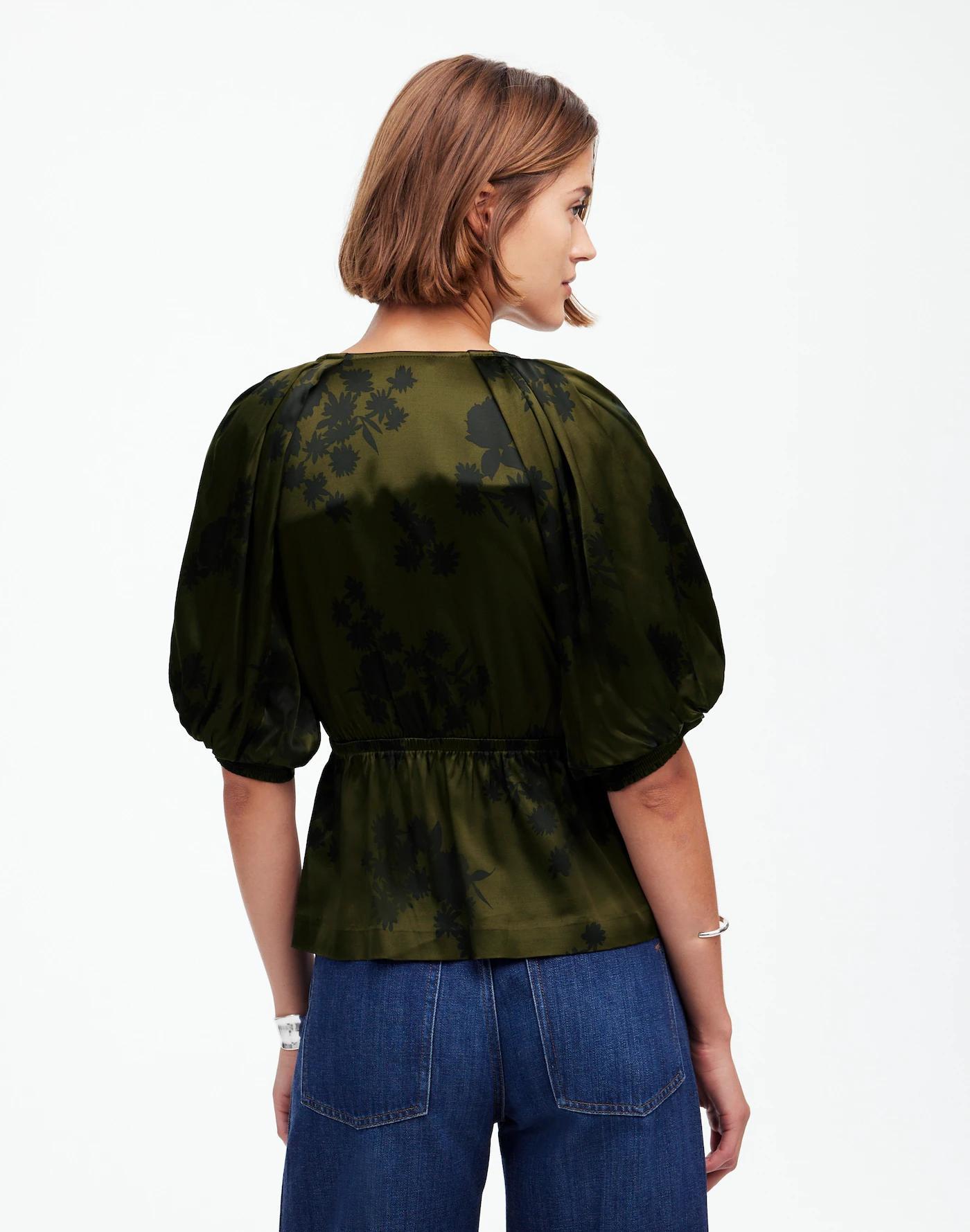 Shirred Puff-Sleeve Top in Satin Product Image