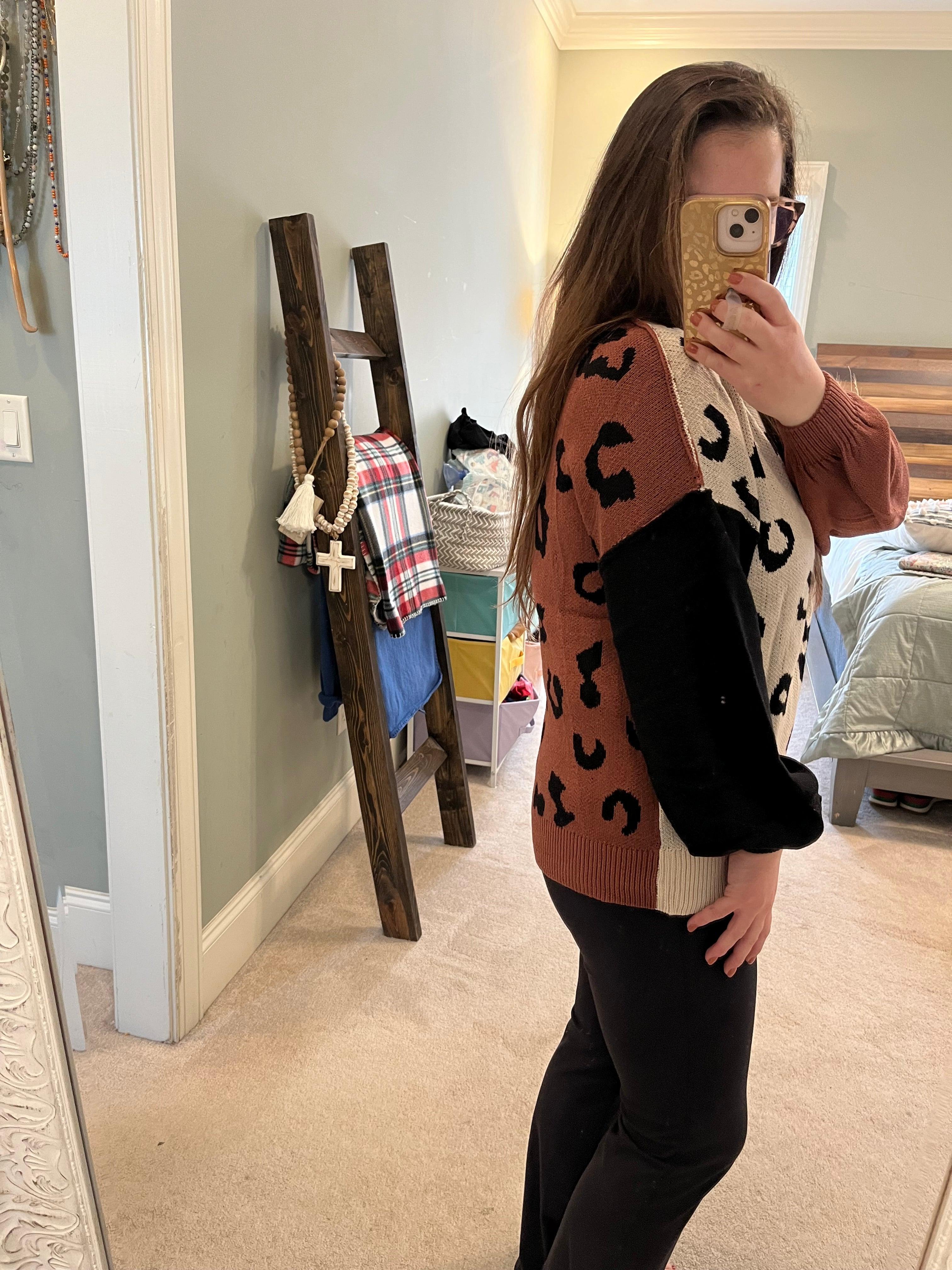 Color block Leopard Sweater- Preorder Product Image