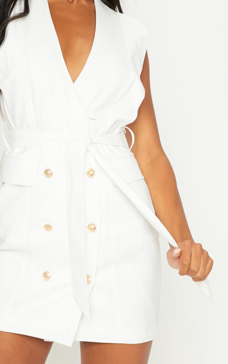 White Sleeveless Gold Button Detail Blazer Dress Product Image