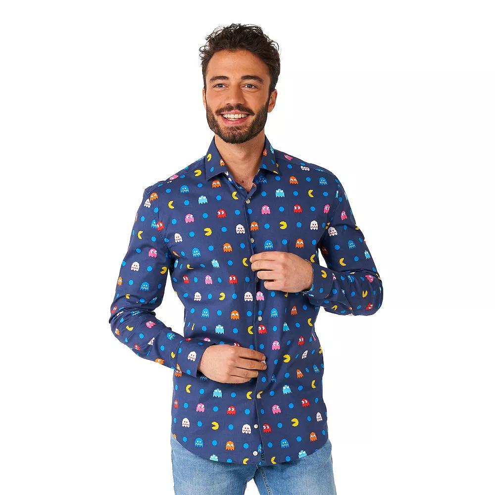 Men's OppoSuits Pac-Man Modern-Fit Button-Down Dress Shirt, Size: Large, Blue Product Image