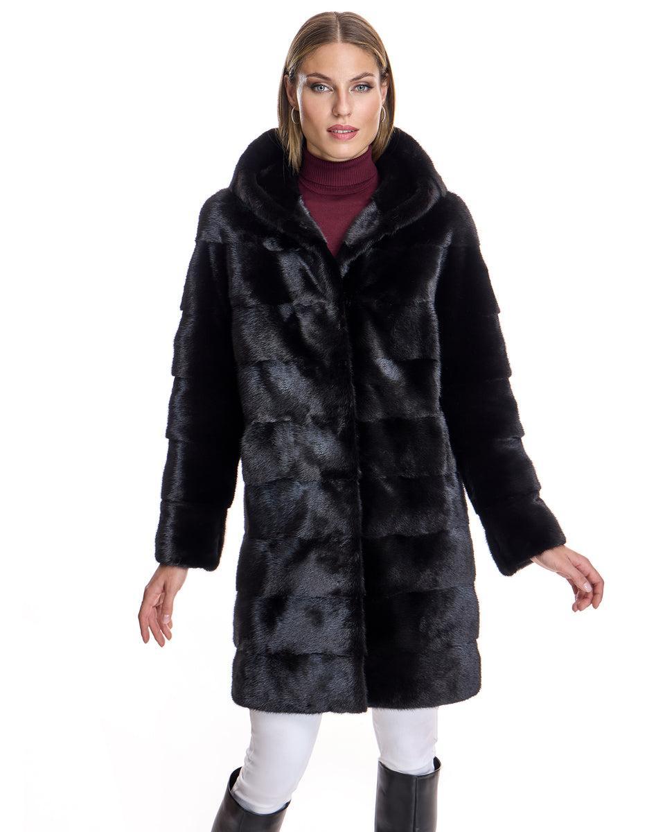Horizontal Hooded Mink Coat Product Image