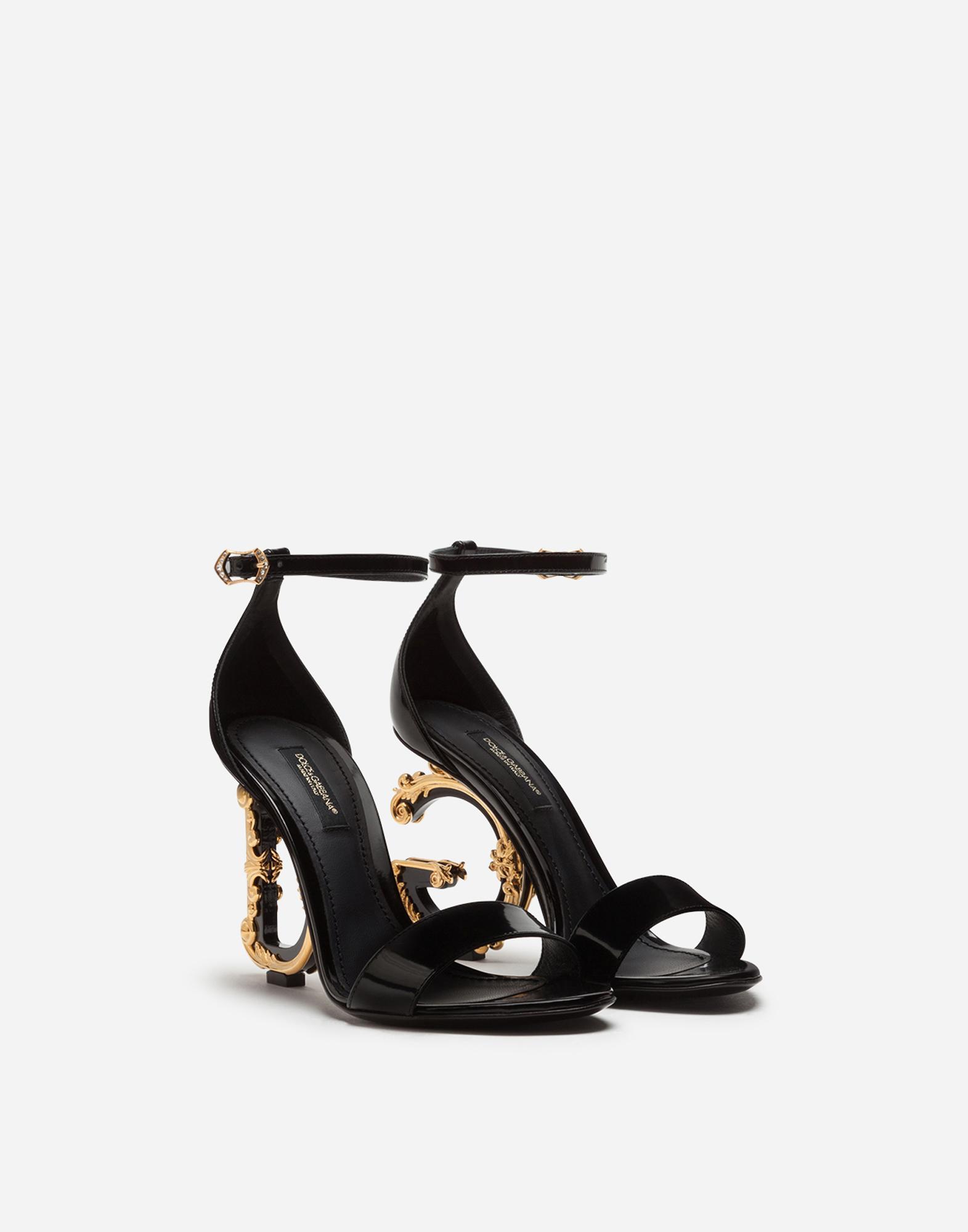 DOLCE & GABBANA Sculpted-heel Patent Leather Sandals In Nero Product Image