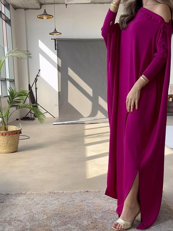 H-Line Loose Buttoned Solid Color Maxi Dresses Product Image