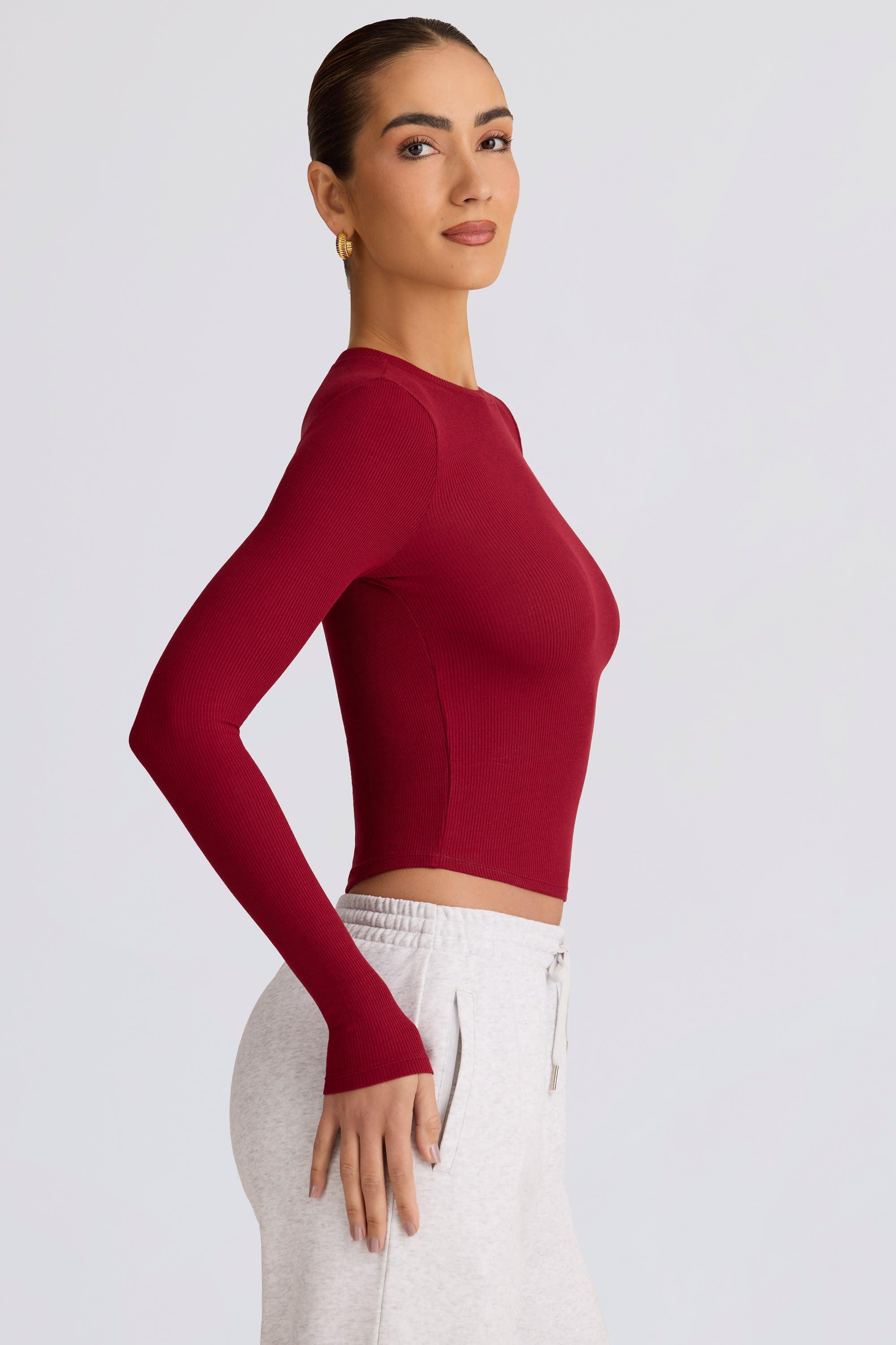 Ribbed Modal Long-Sleeve Top in Dark Navy Product Image