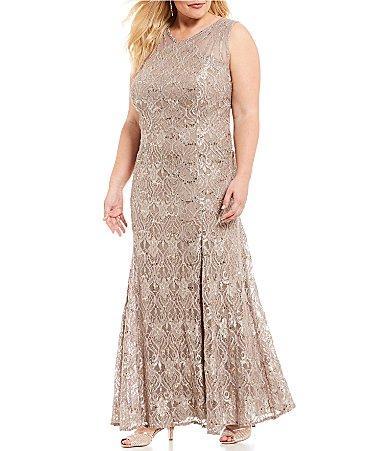 R  M Richards Petite Size Sleeveless Lace Round Neck Fit and Flare Dress Product Image