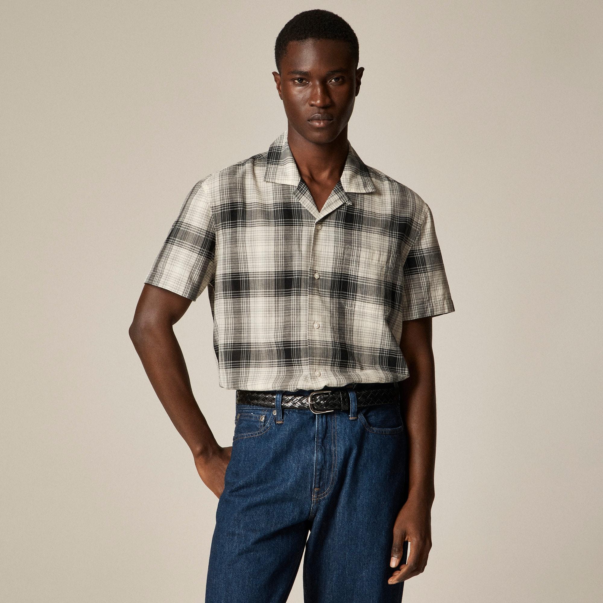 Short-sleeve cotton gauze camp-collar shirt Product Image