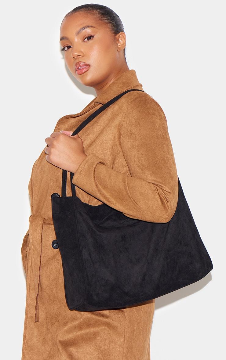 Black Faux Suede Boxy Tote Bag Product Image