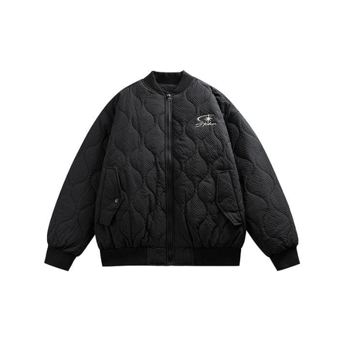 Drop Shoulder Embroidered Padded Bomber Jacket Product Image