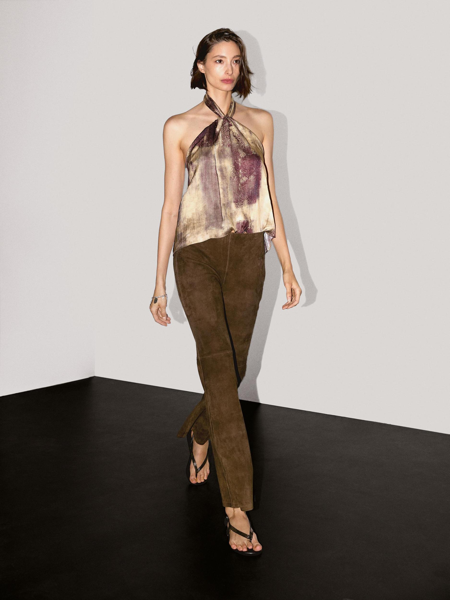 Flared suede leather trousers Product Image