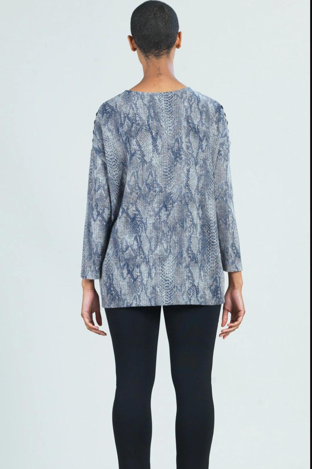 Waffle Knit Python Stitch Button Shoulder Sweater Tunic Product Image