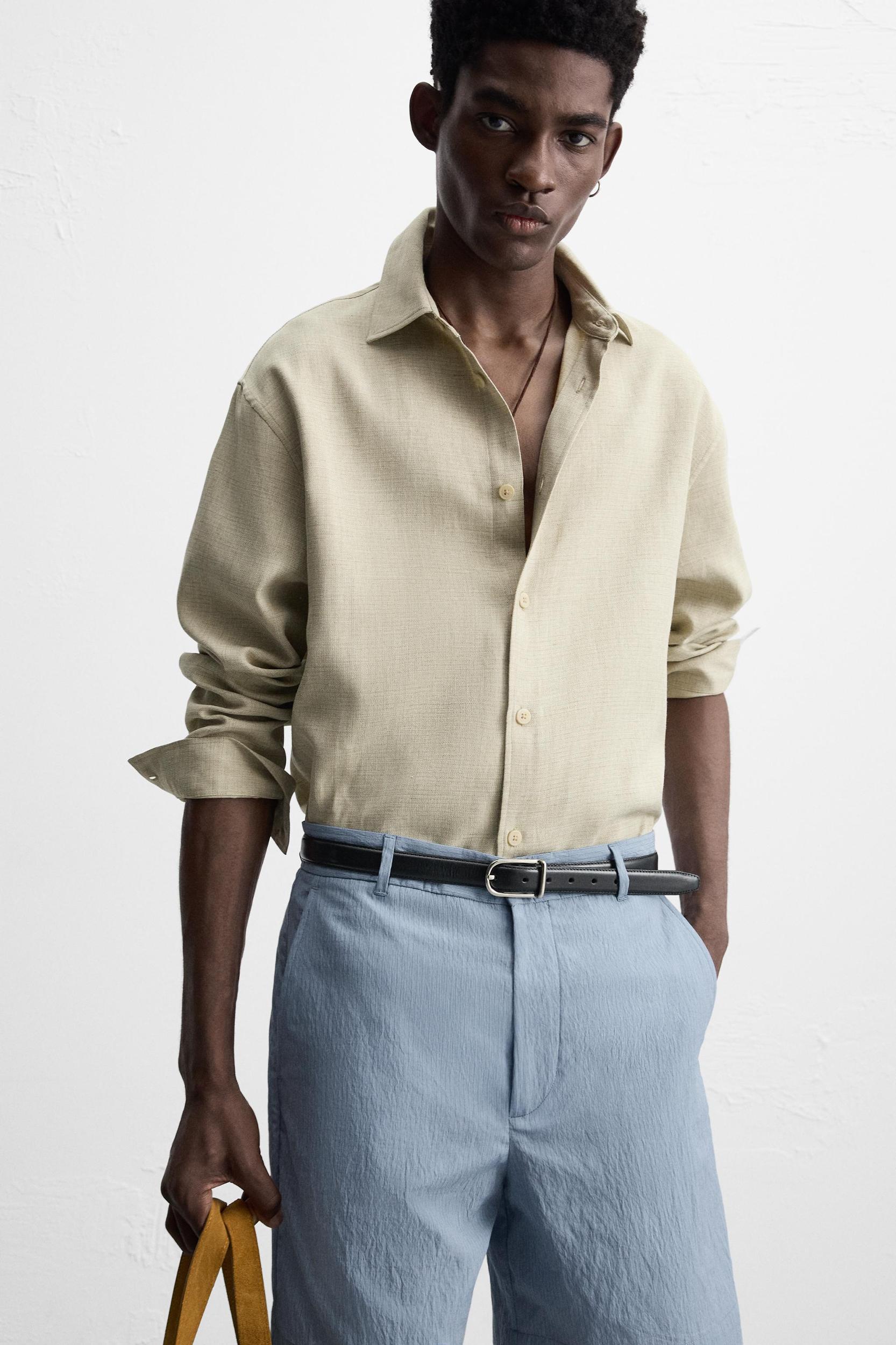 STRIPED CRINKLED EFFECT BERMUDA SHORTS Product Image