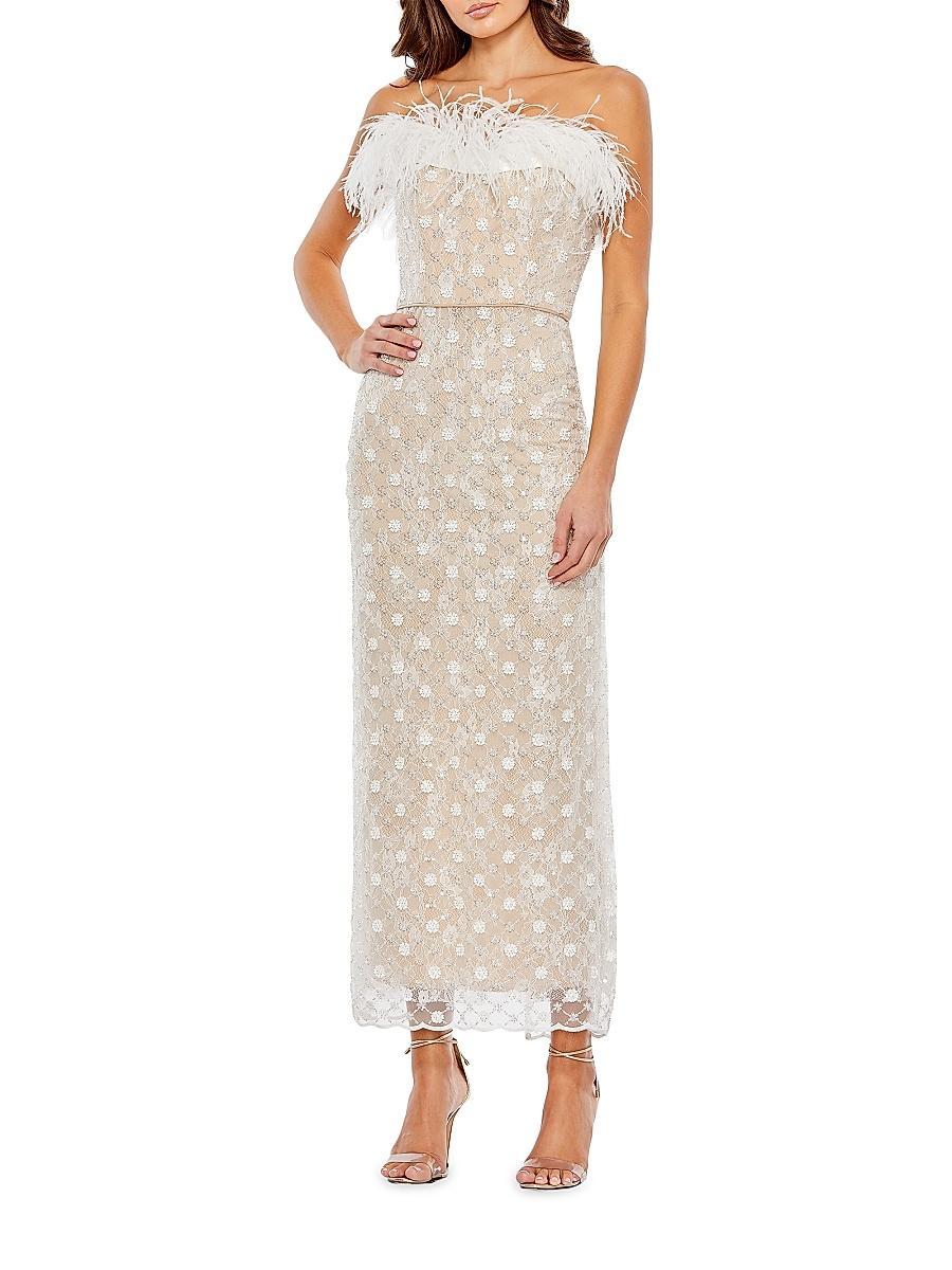 Womens Beaded Lace Sheath Gown Product Image