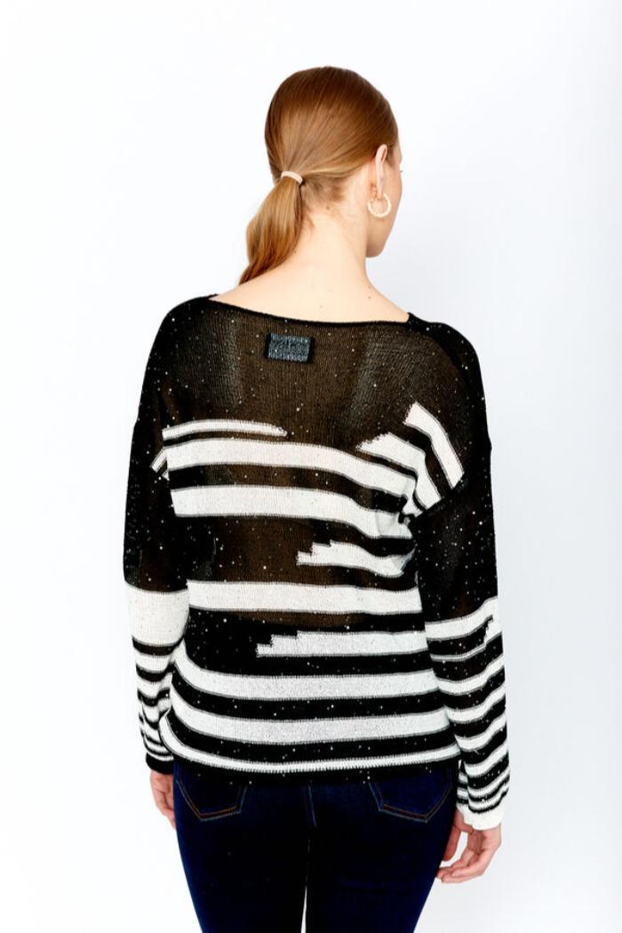 Black/Off White Knit Sweater with beading Product Image