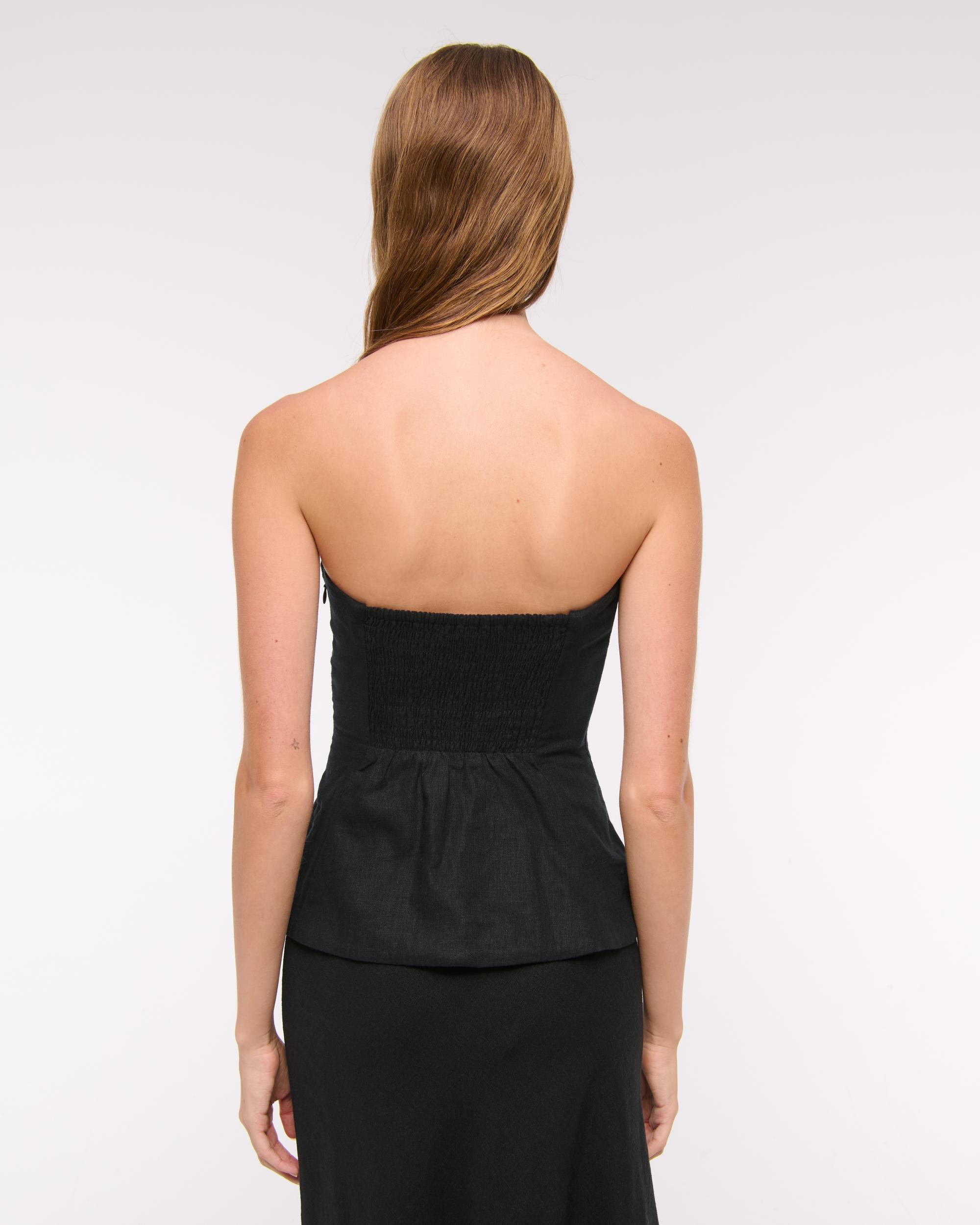 Linen-Blend Strapless Peplum Top Product Image
