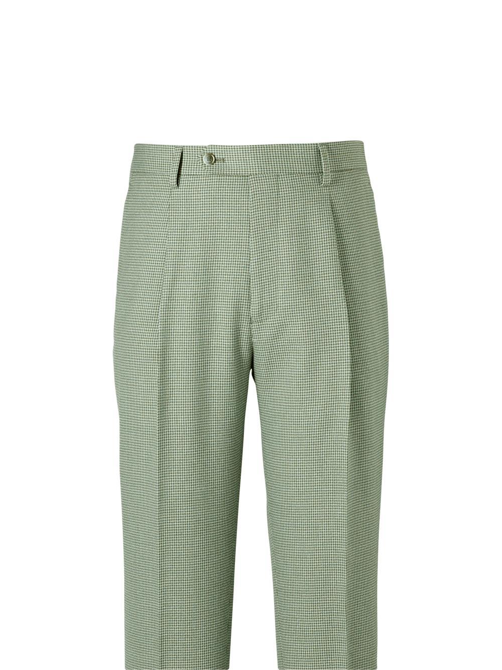Cotton Blend Single Pleat Suit Pants - Green Product Image