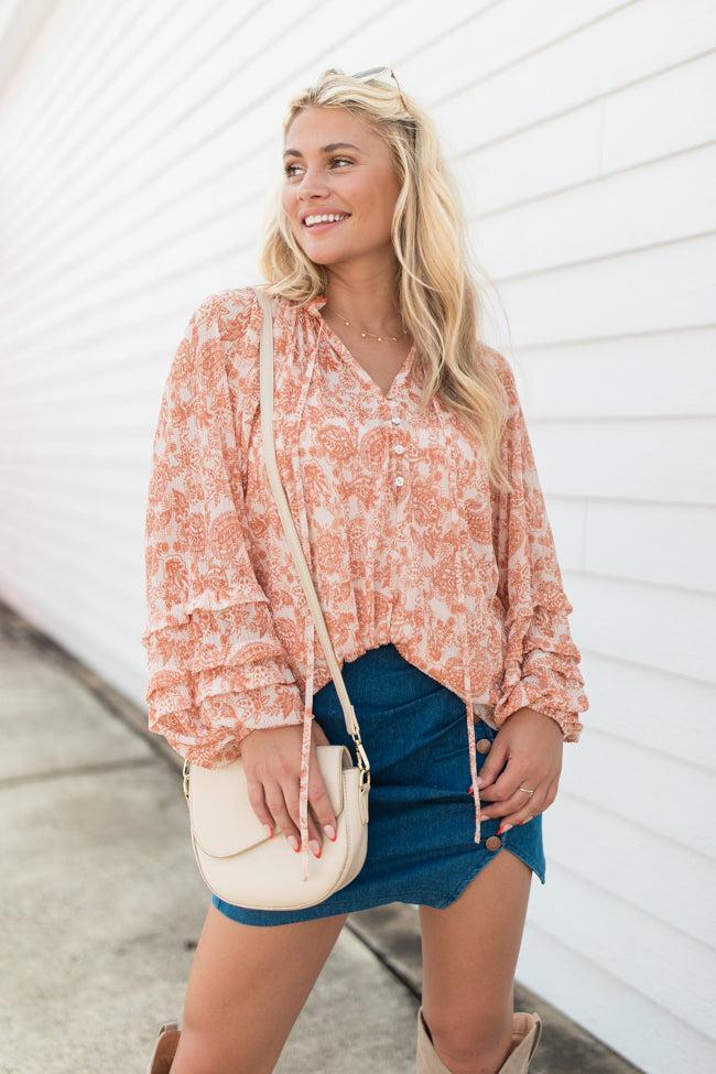 Outlook On Life Rust Multi Printed Boho Blouse FINAL SALE Product Image