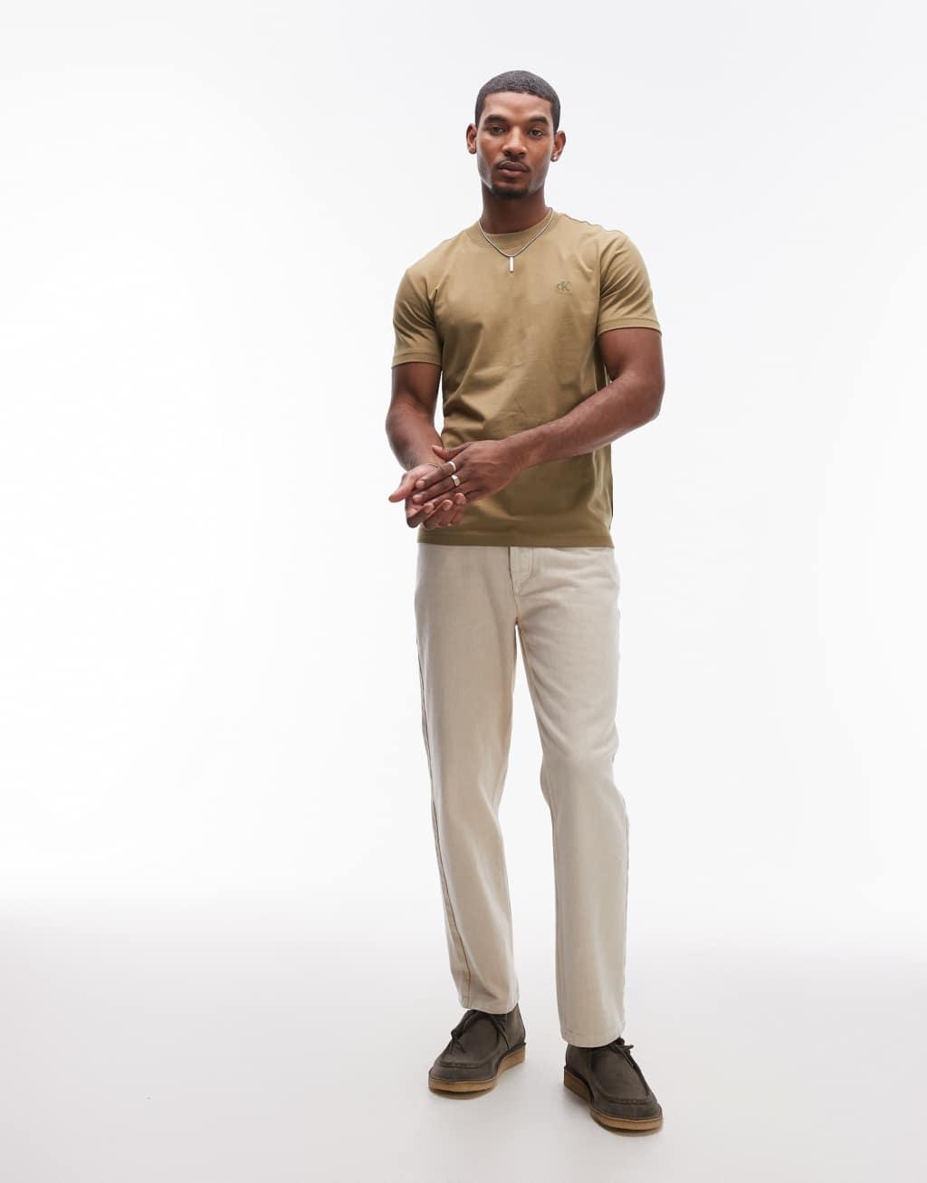 Calvin Klein Jeans premium heavyweight t-shirt in olive Product Image