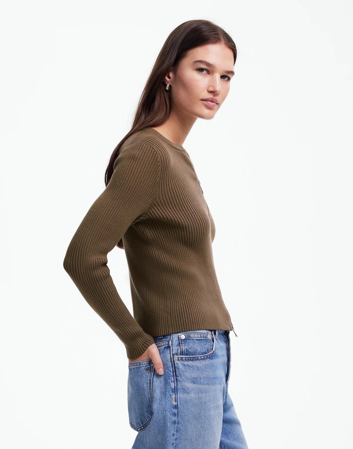 Zip-Front Ribbed Cardigan Product Image