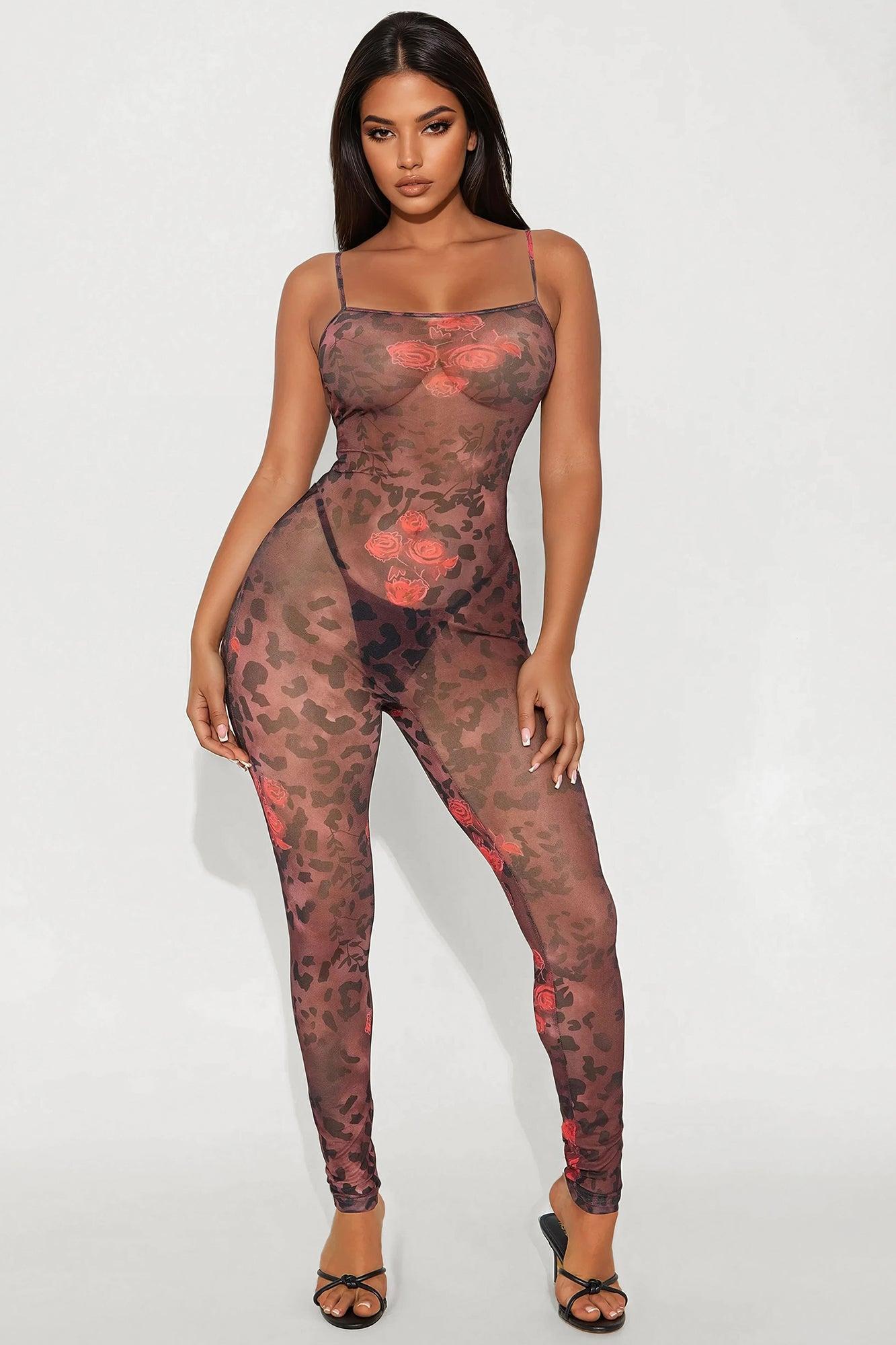 Jayden Rose Mesh Jumpsuit - Brown/combo Product Image