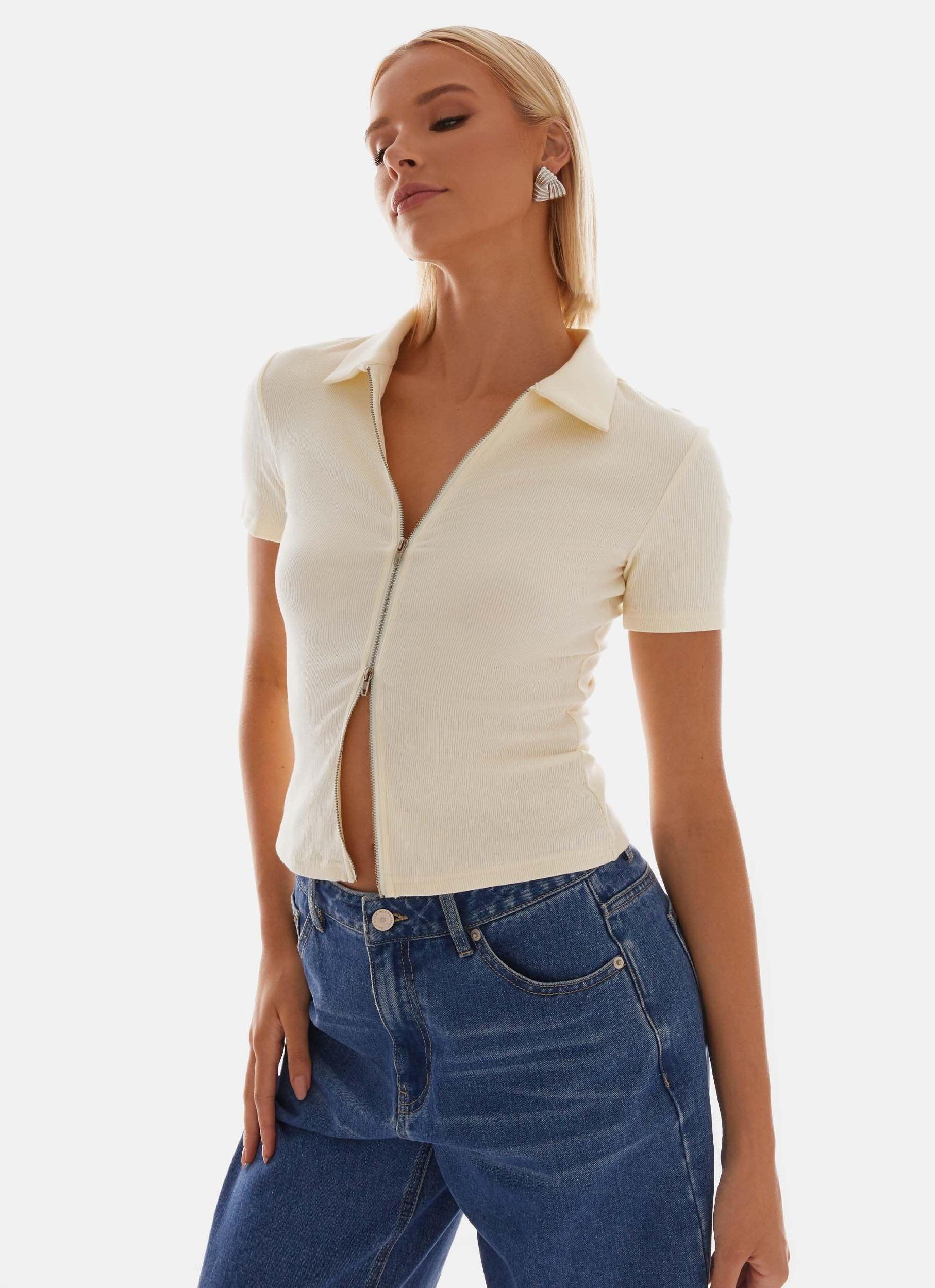 Damita Zip Front Top - Lemon Product Image