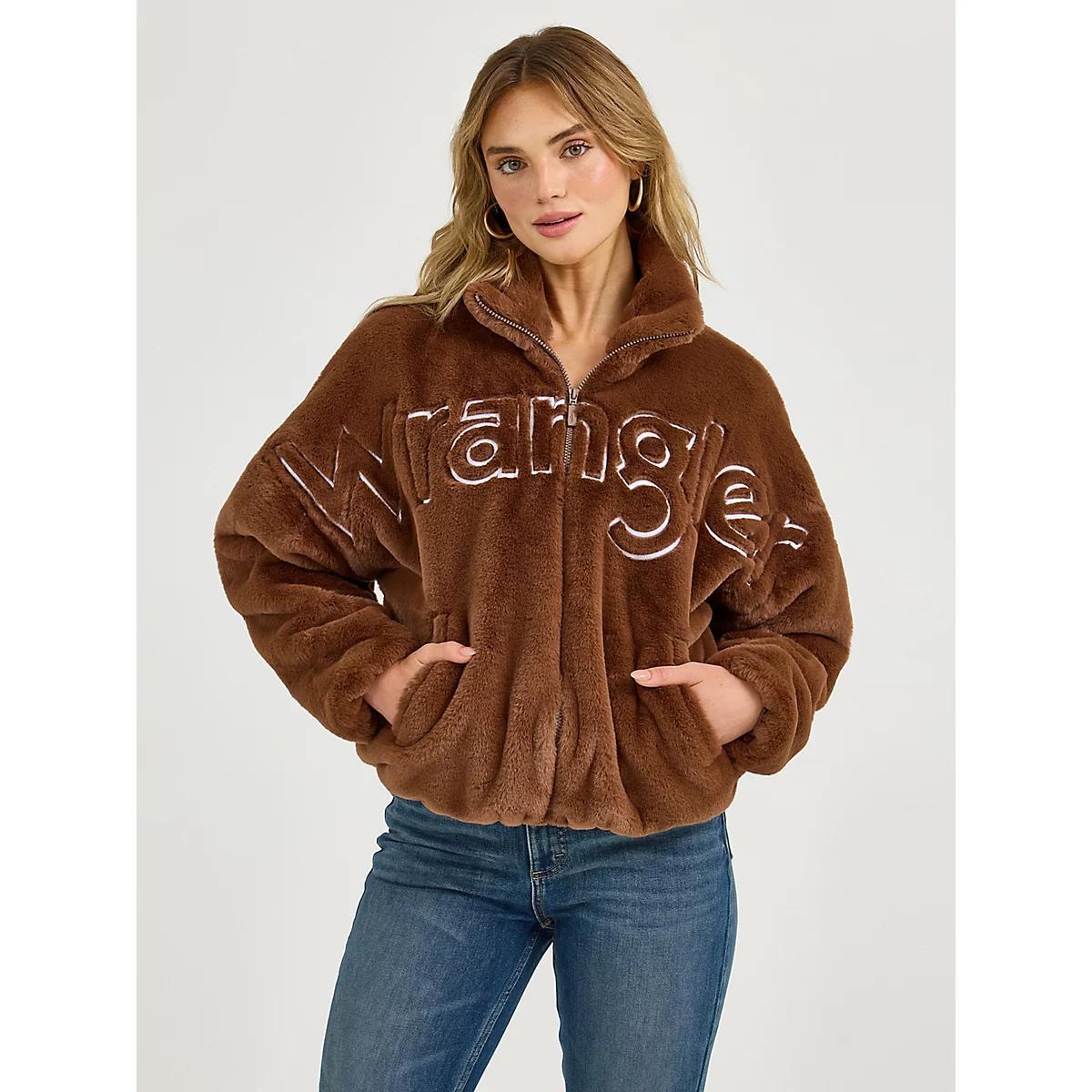 Women's Wrangler Logo Fuzzy Zip Jacket in Teddy Product Image