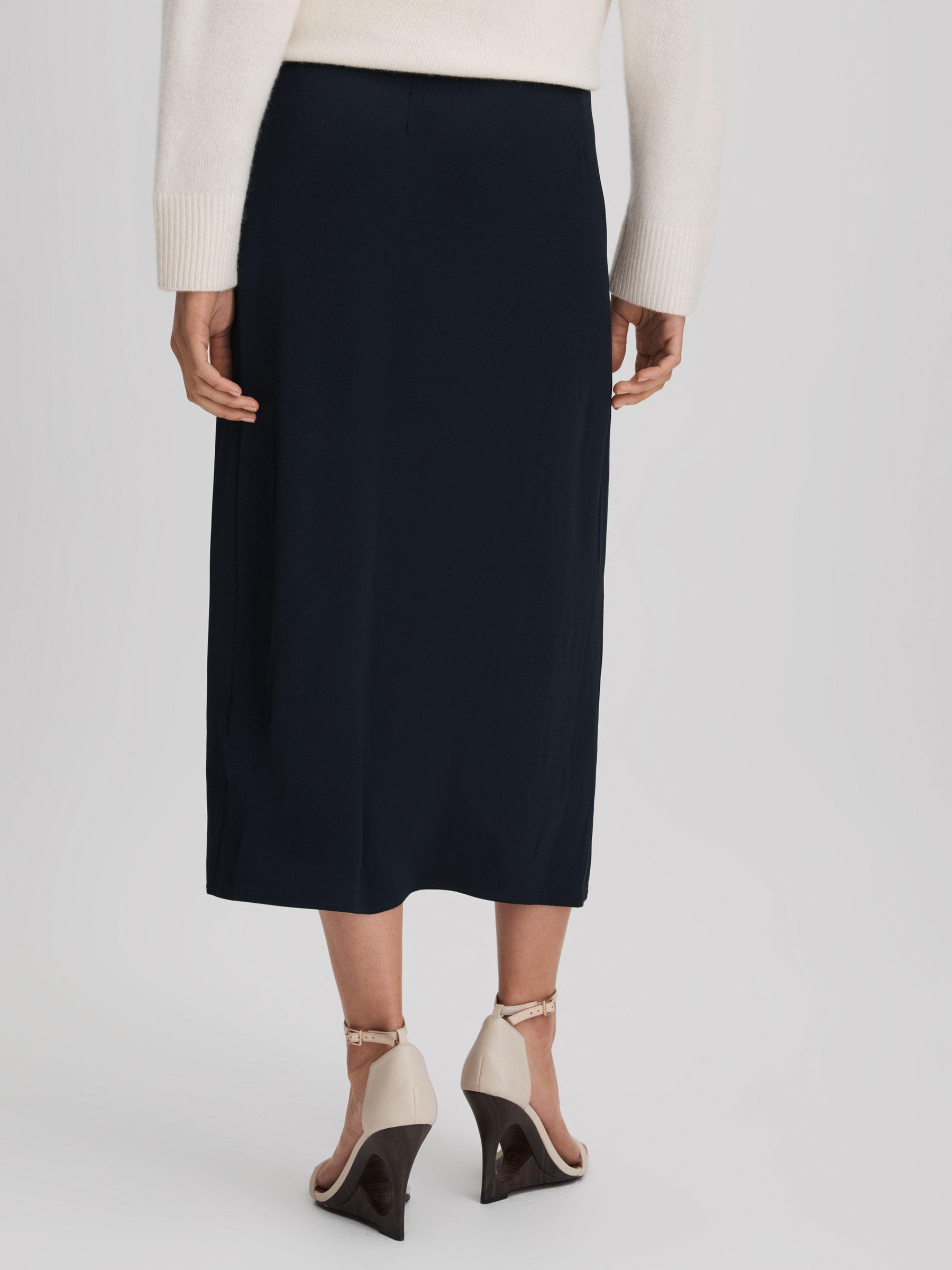 High Rise Wrap Midi Skirt in Navy Product Image