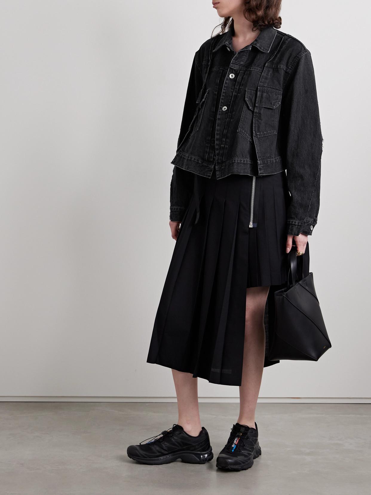 SACAI Paneled Frayed Denim Jacket In Black Product Image