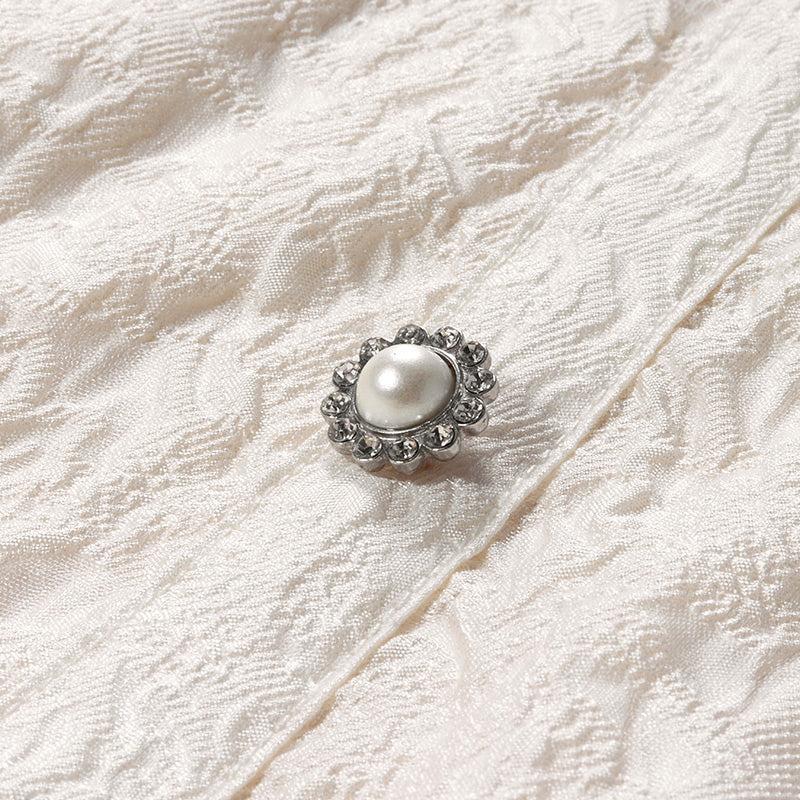 White Mesh Half-Sleeve V-Neck Jacquard Midi Dress Product Image