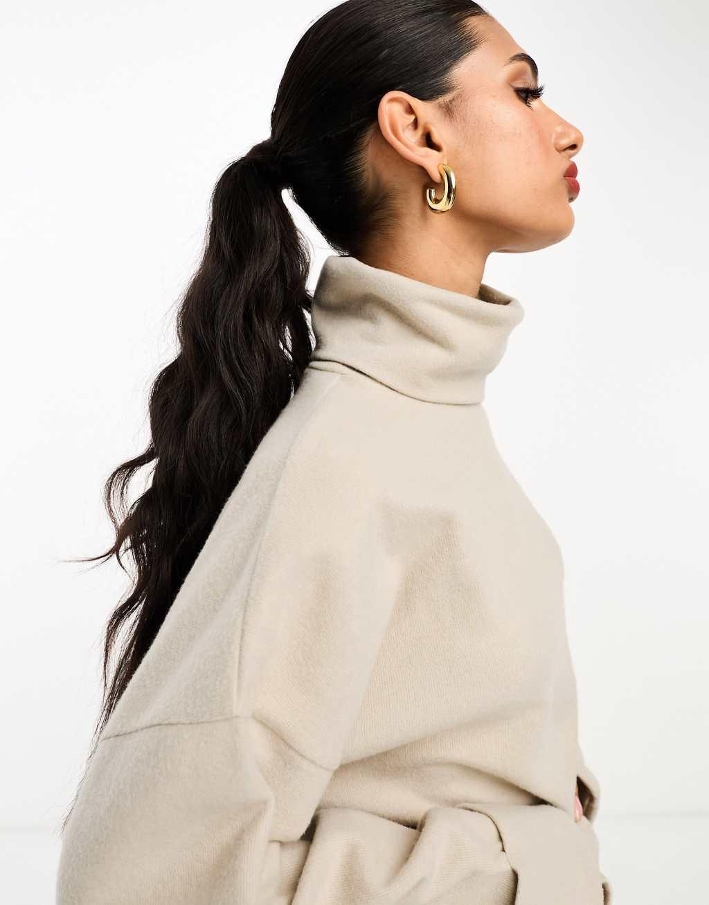 ASOS DESIGN supersoft turtleneck with cuff detail in warm cream - part of a set Product Image