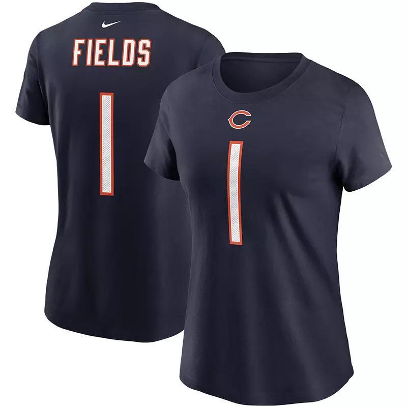 Women's Nike Justin Fields Navy Chicago Bears 2021 NFL Draft First Round Pick Player Name & Number T-Shirt, Size: Large, Blue Product Image