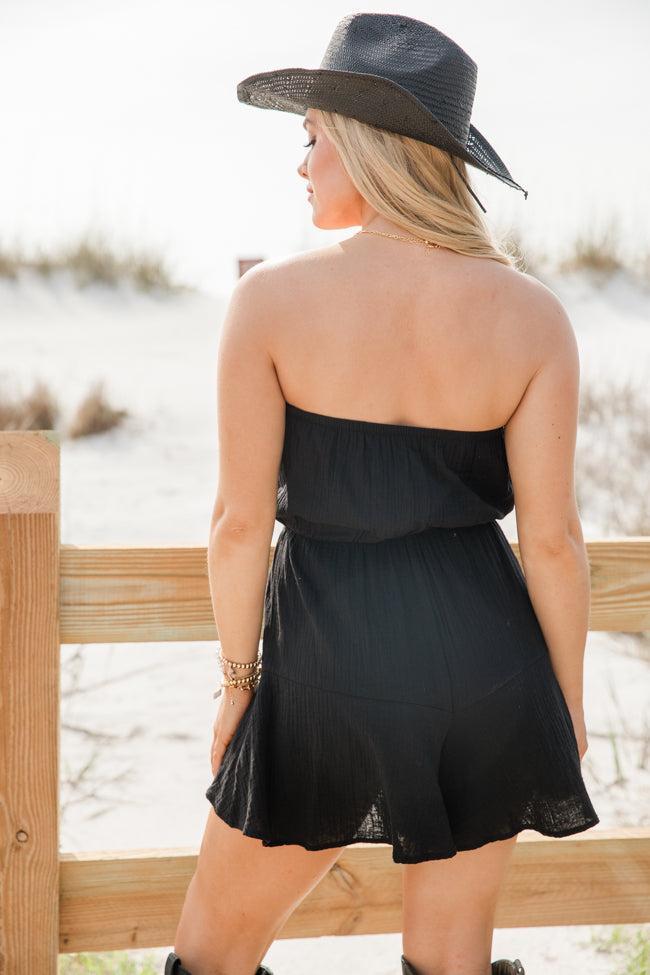 Settle Me Down Black Strapless Solid Romper SALE Product Image