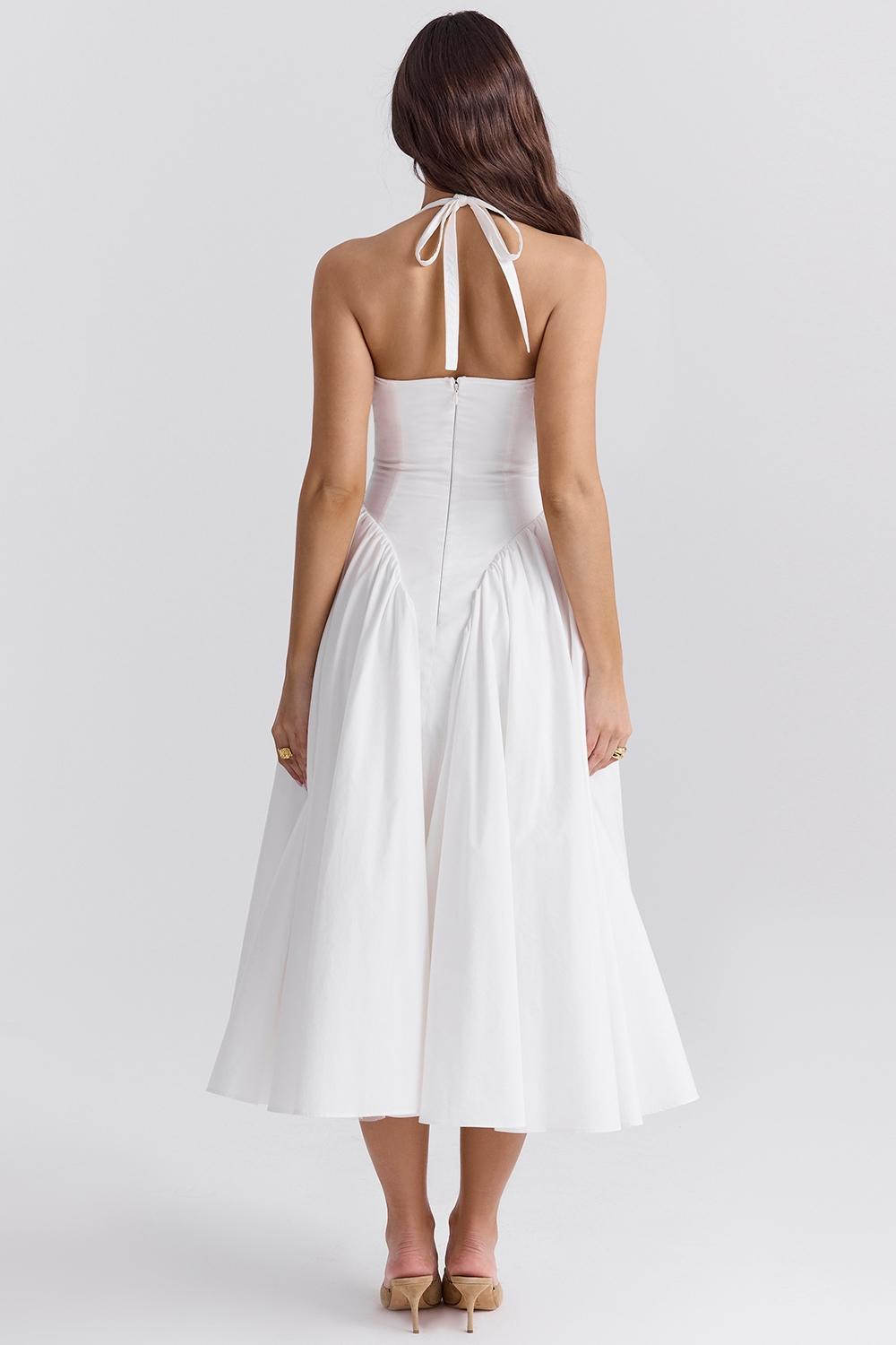 Marilyn  white cotton halter midi sundress Product Image