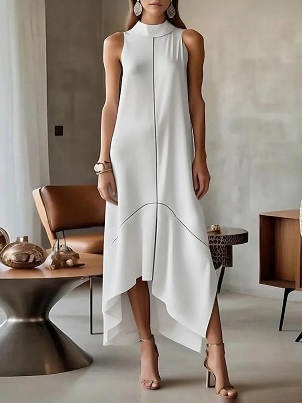 Sleeveless Split-Joint Split-Side High Neck Maxi Dresses Product Image