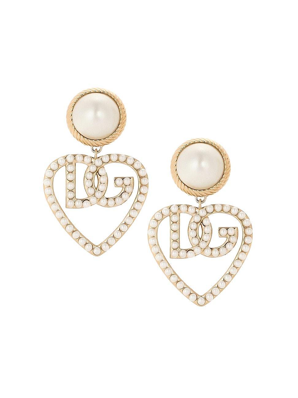 Womens Goldtone & Imitation Pearl Monogram Heart Drop Earrings Product Image