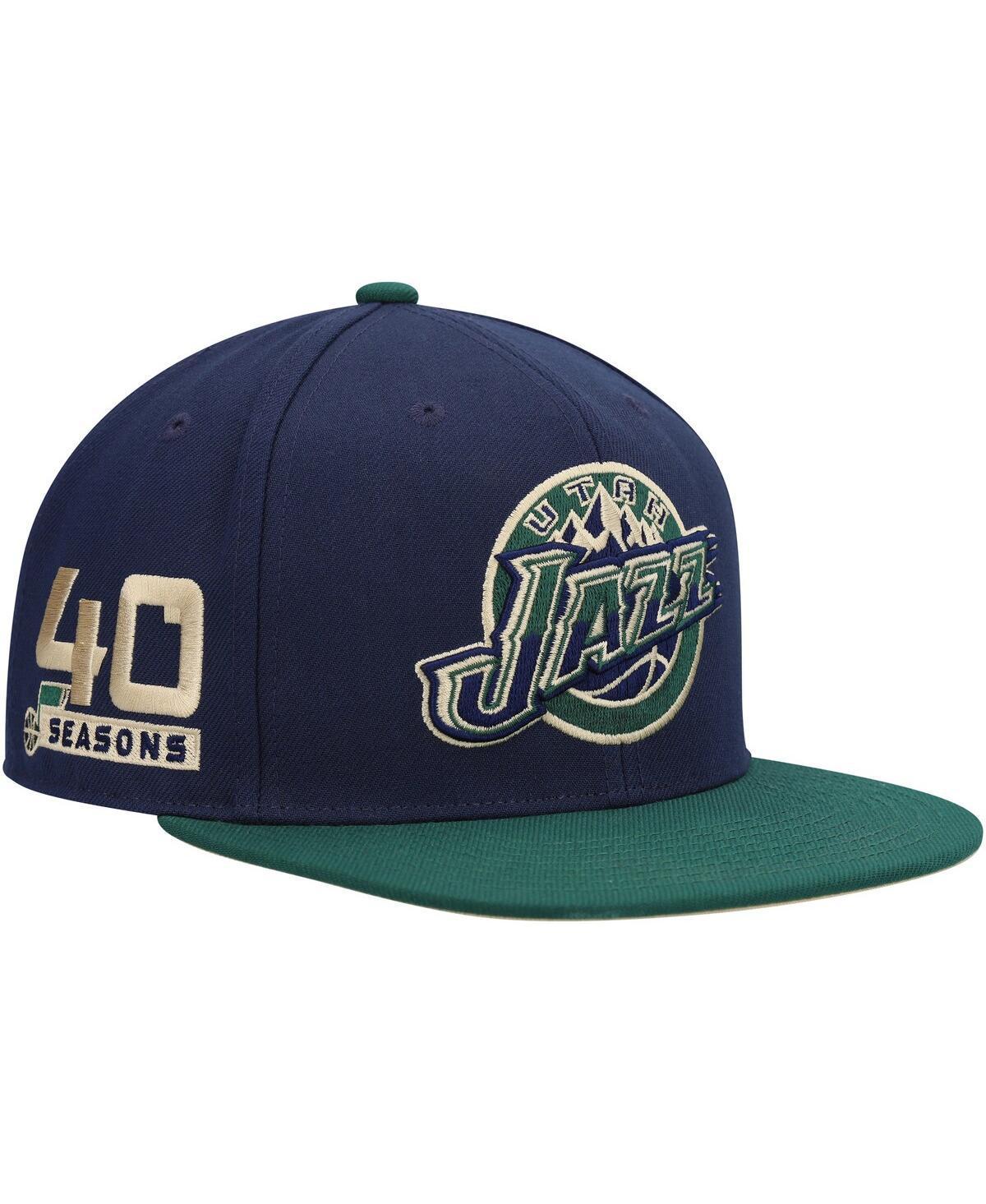 Mens Mitchell & Ness Navy/Green Utah Jazz 40th Anniversary Hardwood Classics Grassland Fitted Hat Jaz Blue Product Image