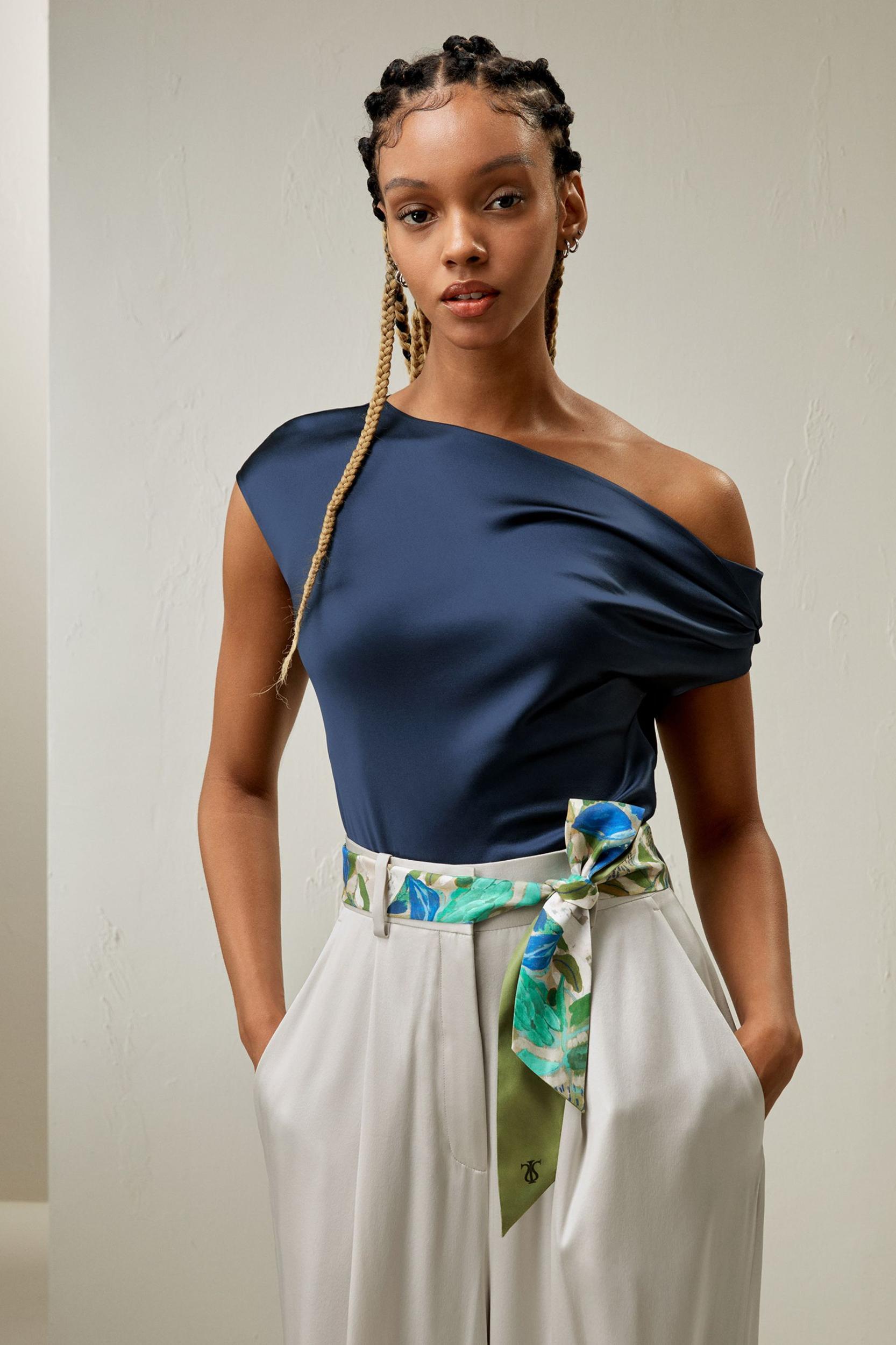 LILYSILK Female One Shoulder Silk Top - Silvergray Premium Silk - Perfect Wardrobe Staples Cowl Neck Silk Top 10 Product Image